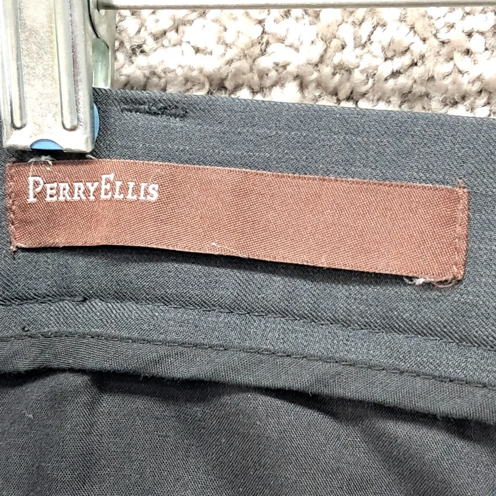 Perry Ellis Mens Charcoal Grey Flat Front Dress Pants 38x32 Polyester Slacks